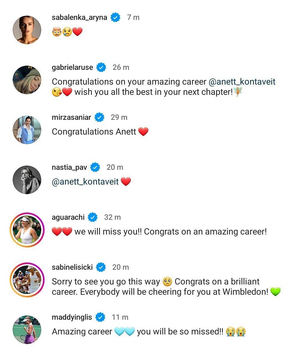 Aryna Sabalenka and Sabine Lisicki were among the players who reacted to Anett Kontaveit's retirement