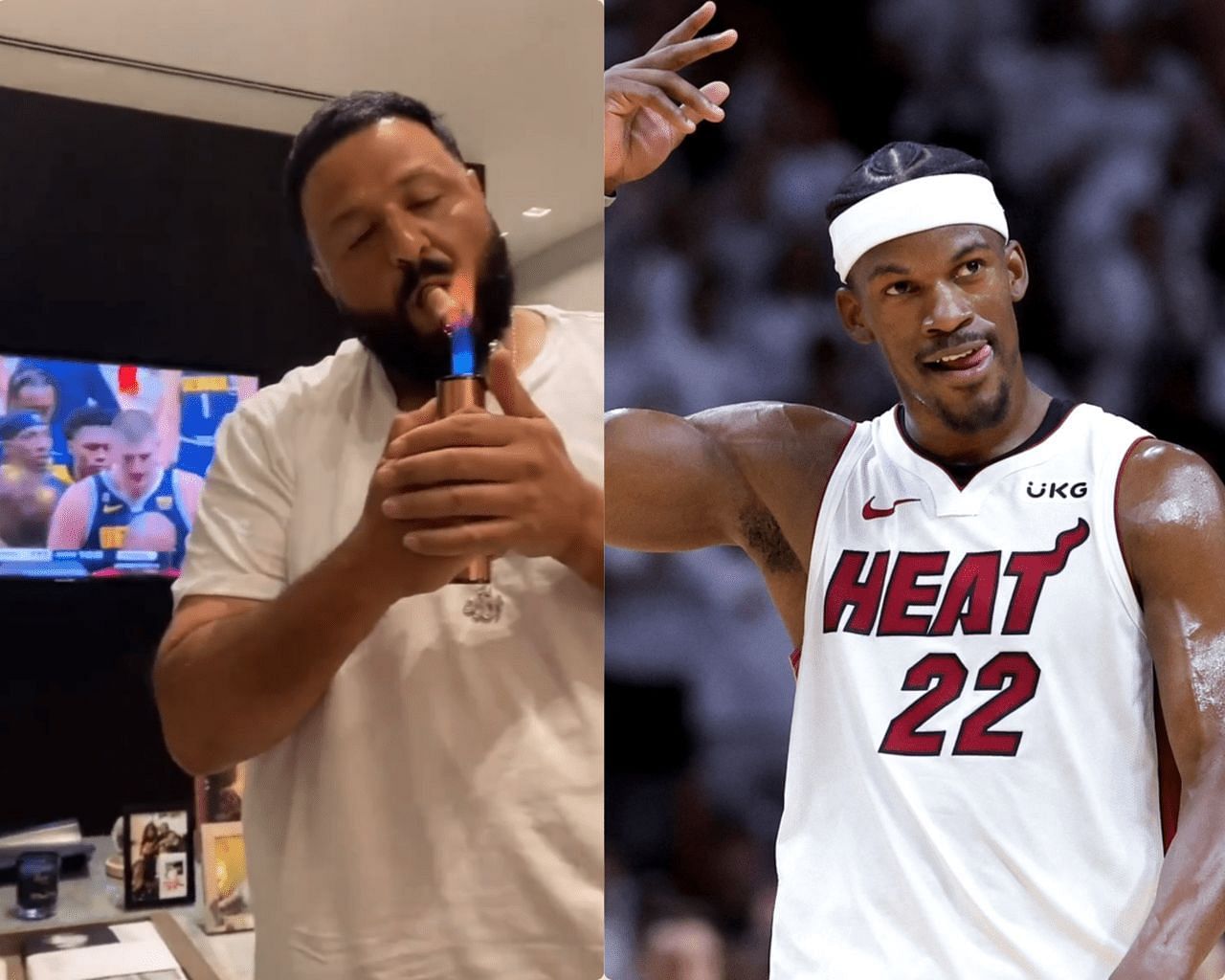 DJ Khaled lights a Cigar after 2023 NBA Finals Game 2