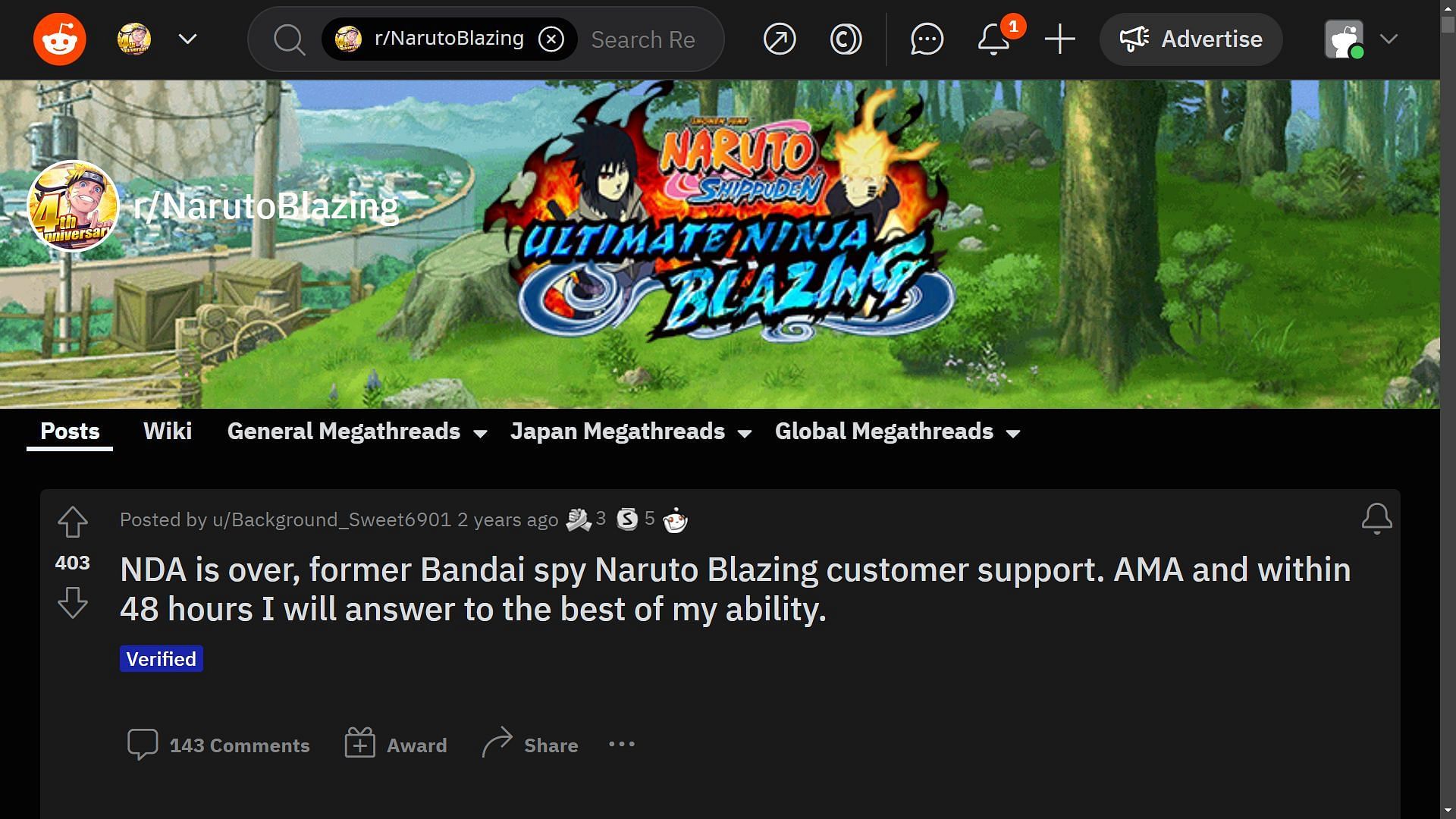 Image of the post made by an employee who worked in the customer support (Screengrabvia Reddit thread r/NarutoBlazing)
