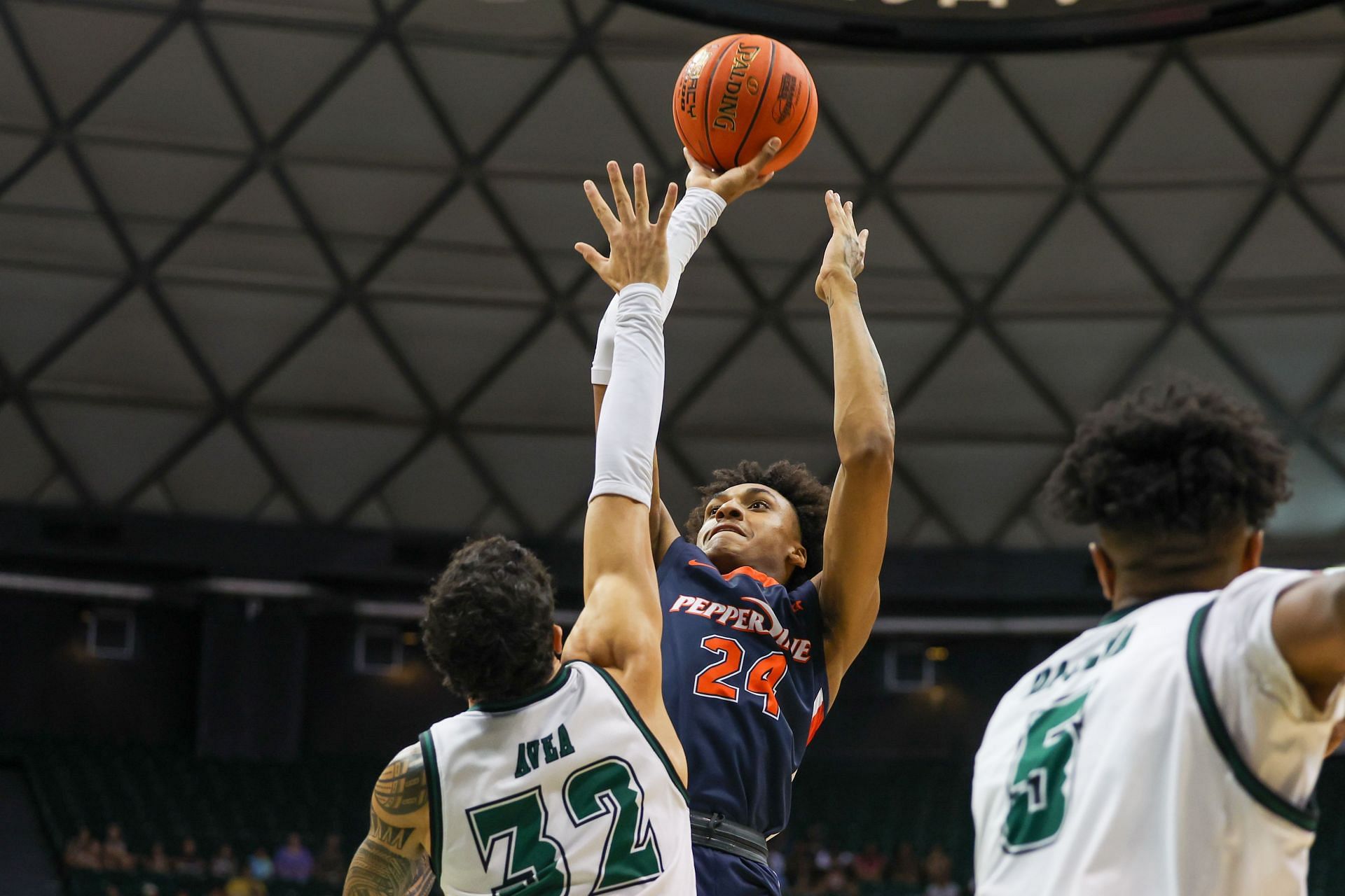 Maxwell Lewis #24 of the Pepperdine Waves takes a shot