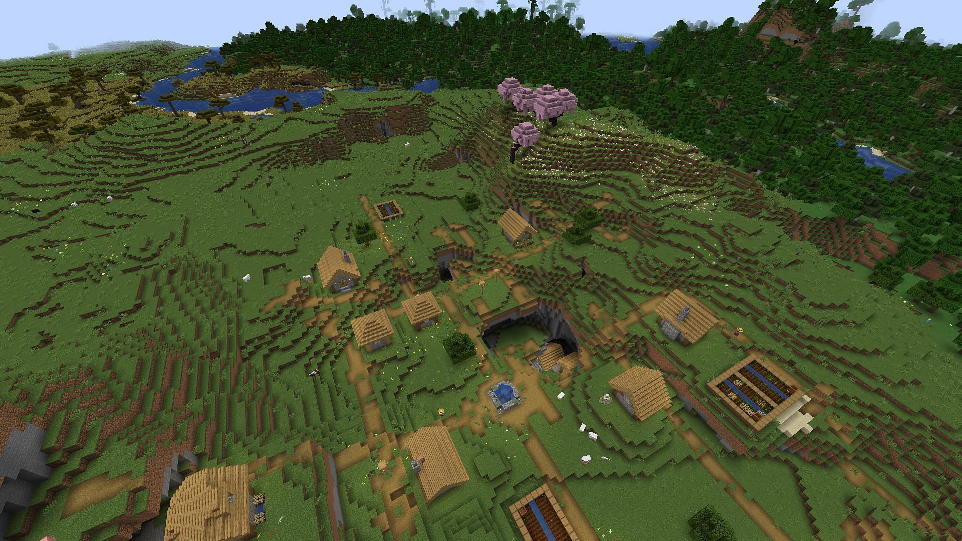 The village in this Minecraft seed&#039;s spawn area has some interesting features (Image via Mojang)
