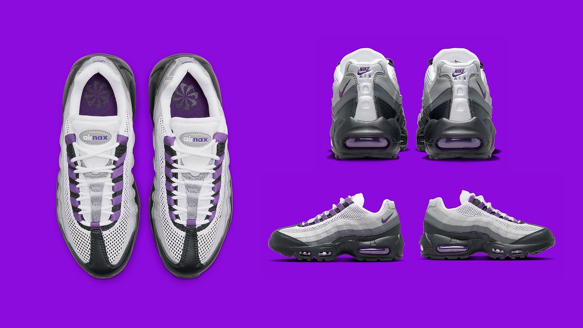 The upcoming Nike Air Max 95 &quot;Black Purple&quot; sneakers are slated to be released exclusively in women&#039;s sizes (Image via Sportskeeda)