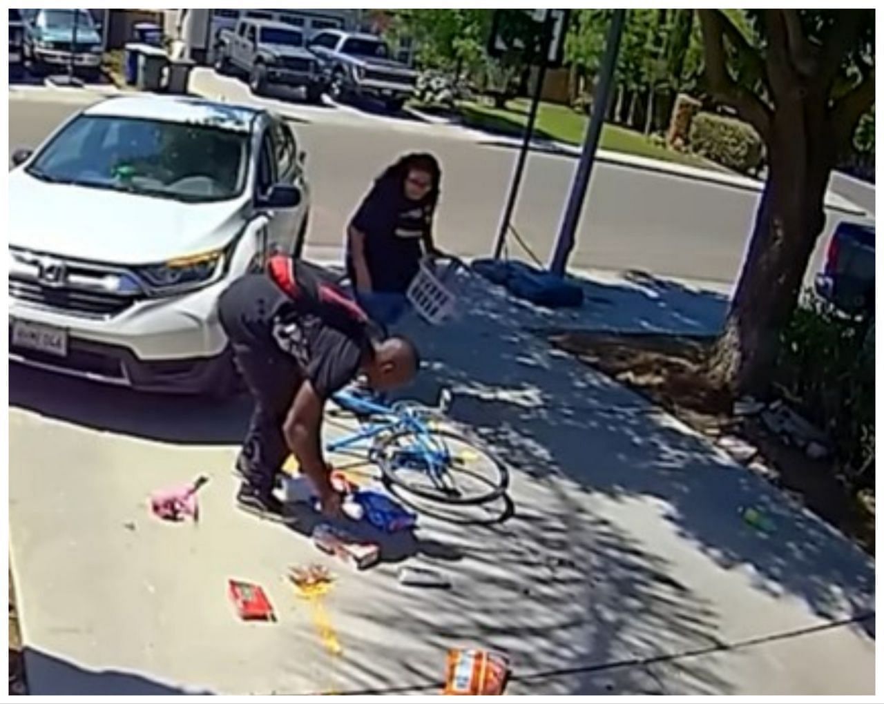 Video of the incident shows Sotto arguing into the bike (Screengrab via Law&amp;Crime)