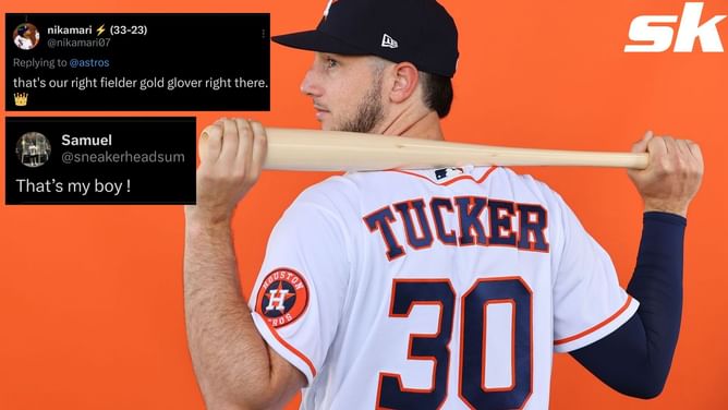 Houston Astros fans enthusiastic as Kyle Tucker reaches up and robs Mike Trout of a home run: "That's my boy!" "Gold Glover right there"