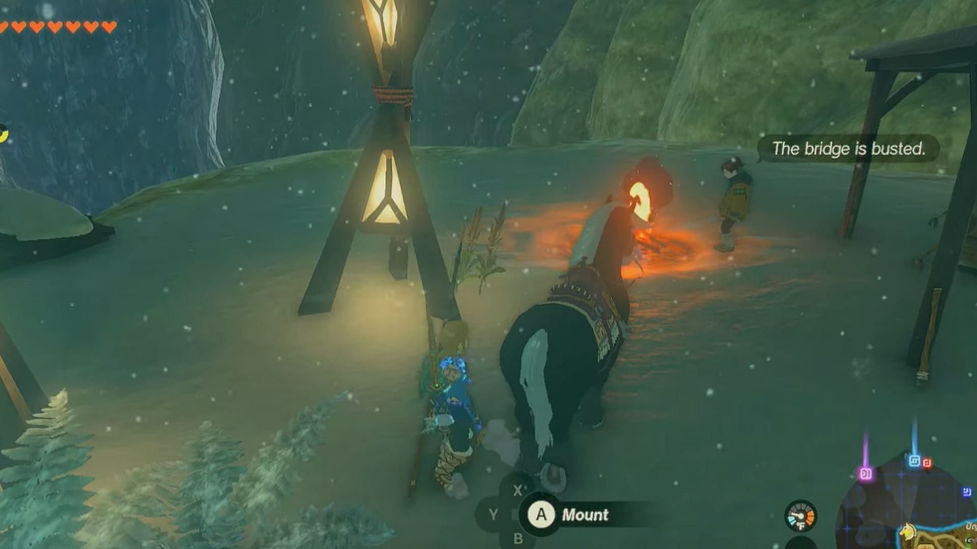 The pathway to the Rito Village is broken (Image via The Legend of Zelda Tears of the Kingdom)