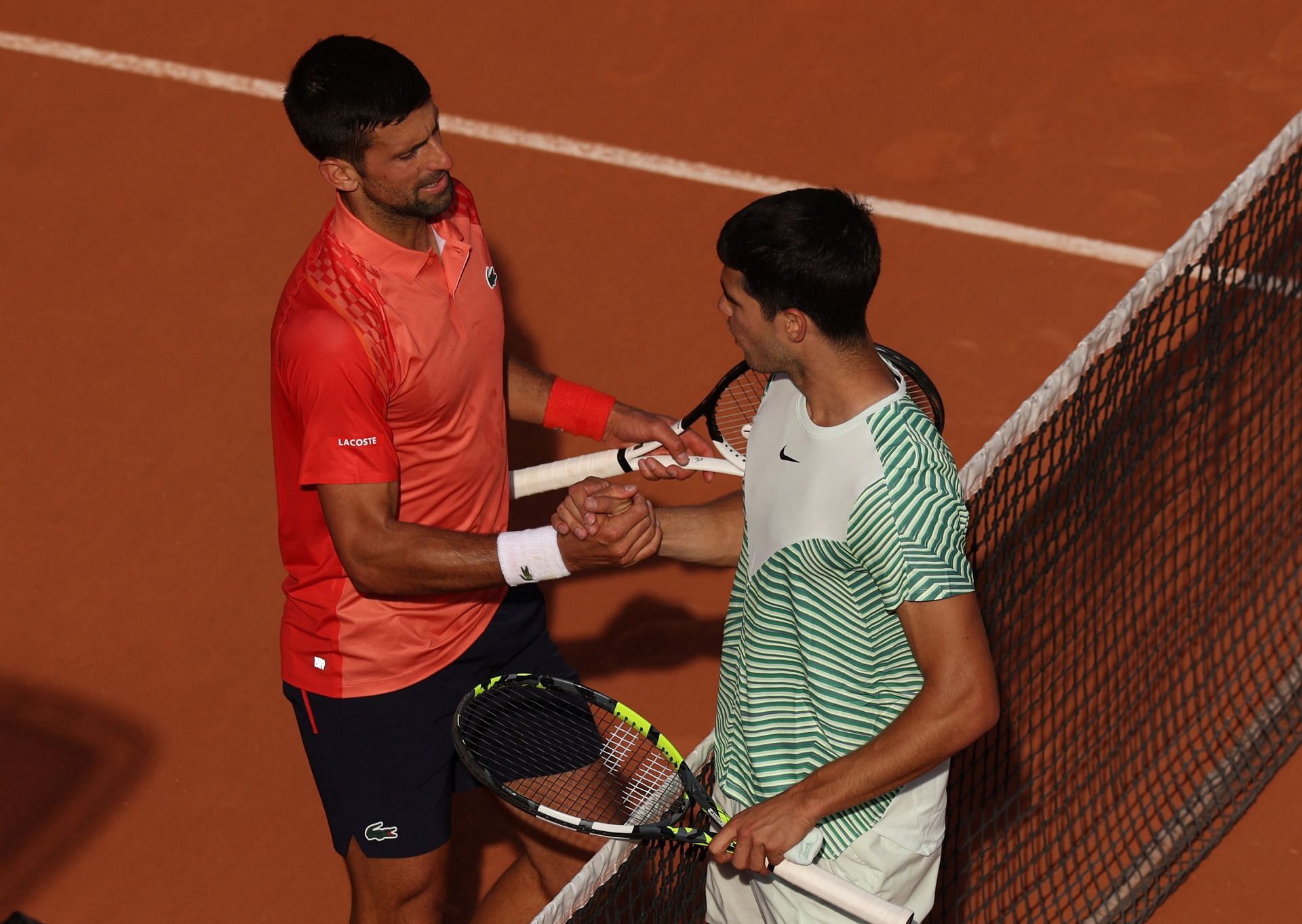 Novak Djokovic and Carlos Alcaraz at the 2023 French Open