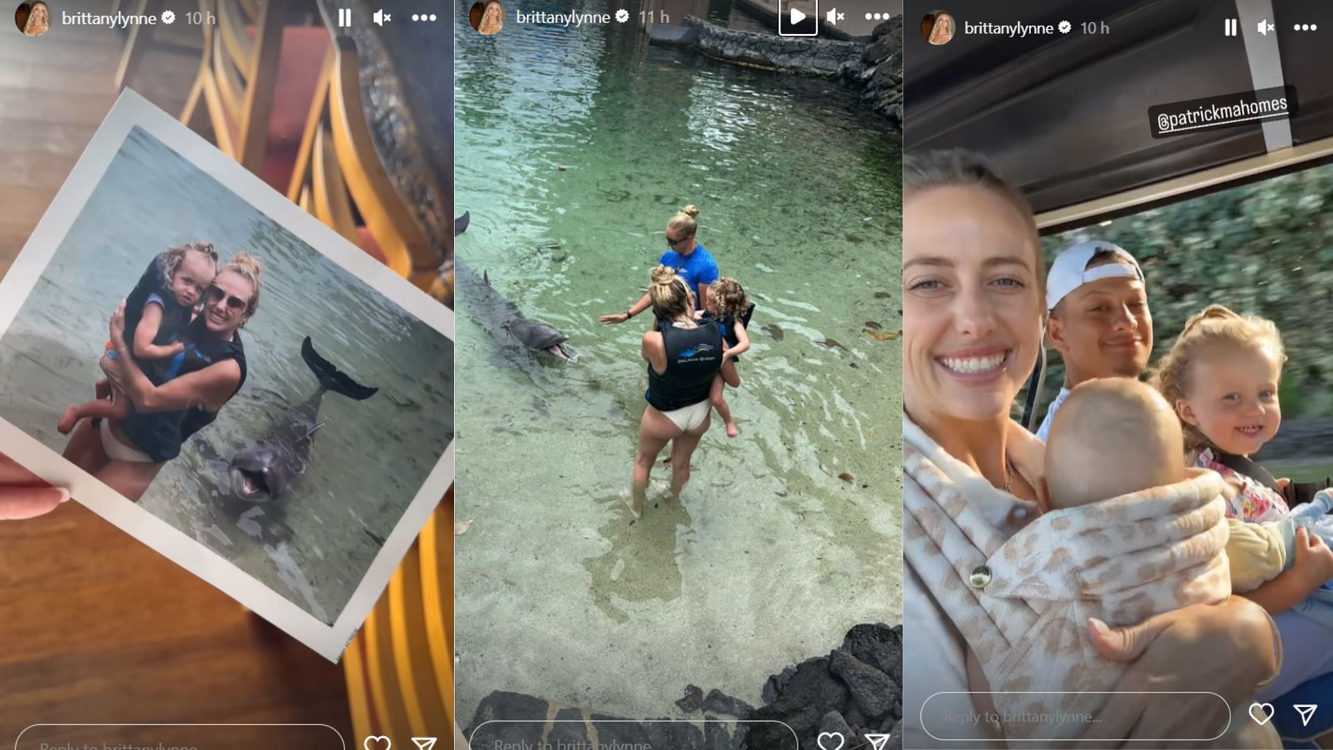 Brittany Mahomes and her daughter Sterling Skye shared an unforgettable moment with a dolphin. (Image Credit: Brittany Mahomes&#039; Instagram Story)