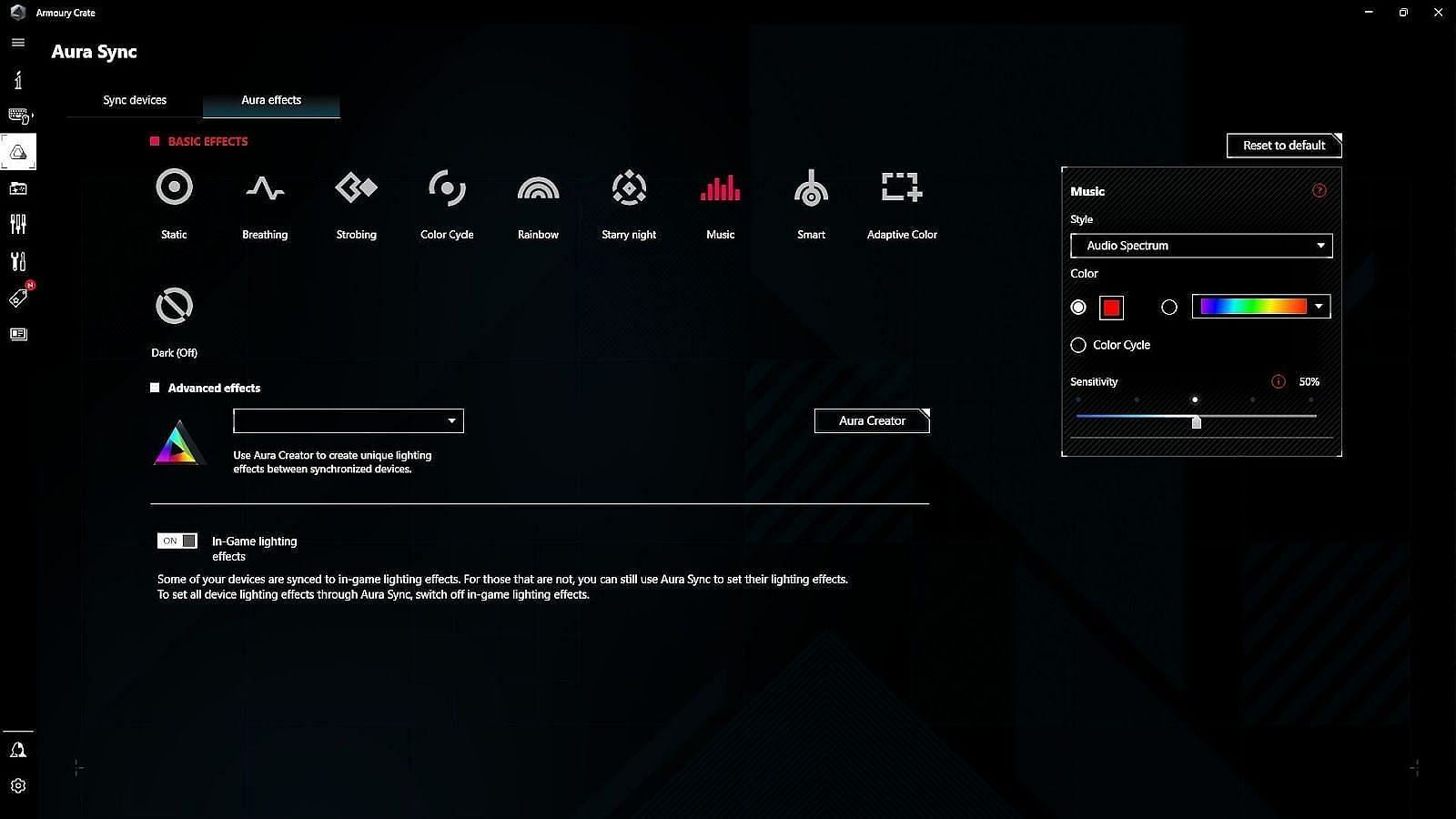 Aura Sync utility in the Armory Crate software (Image via Sportskeeda)