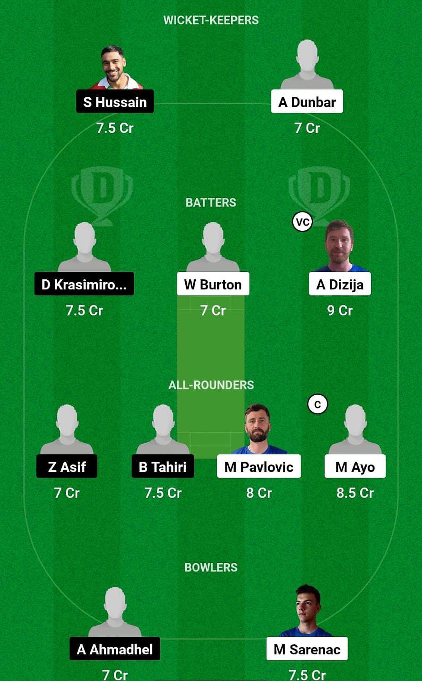 SER vs BUL Fantasy Suggestion Team 1