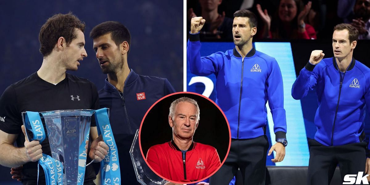 Andy Murray with Novak Djokovic, John McEnroe (inset)