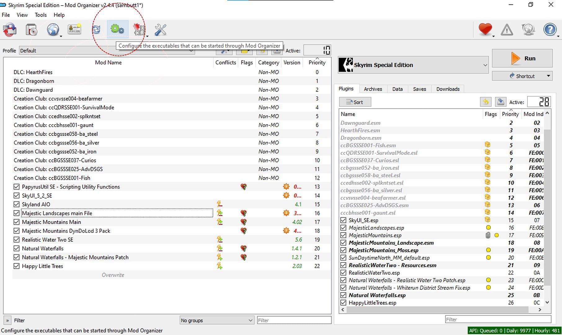 The Configure executables button for MO2 (screenshot by Sportskeeda)