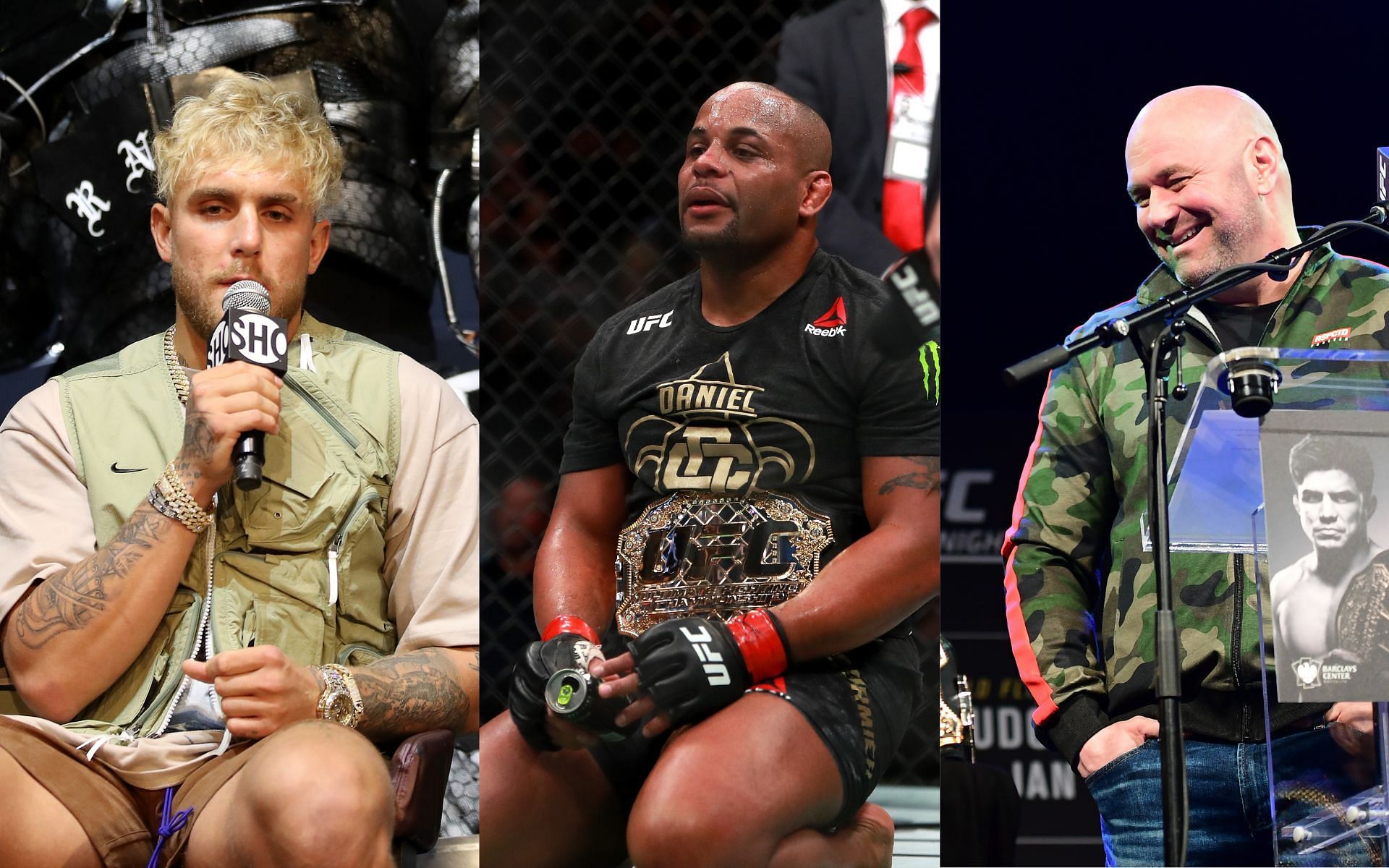 Jake Paul (left), Daniel Cormier (center), and Dana White (right) (Image credits Getty Images)