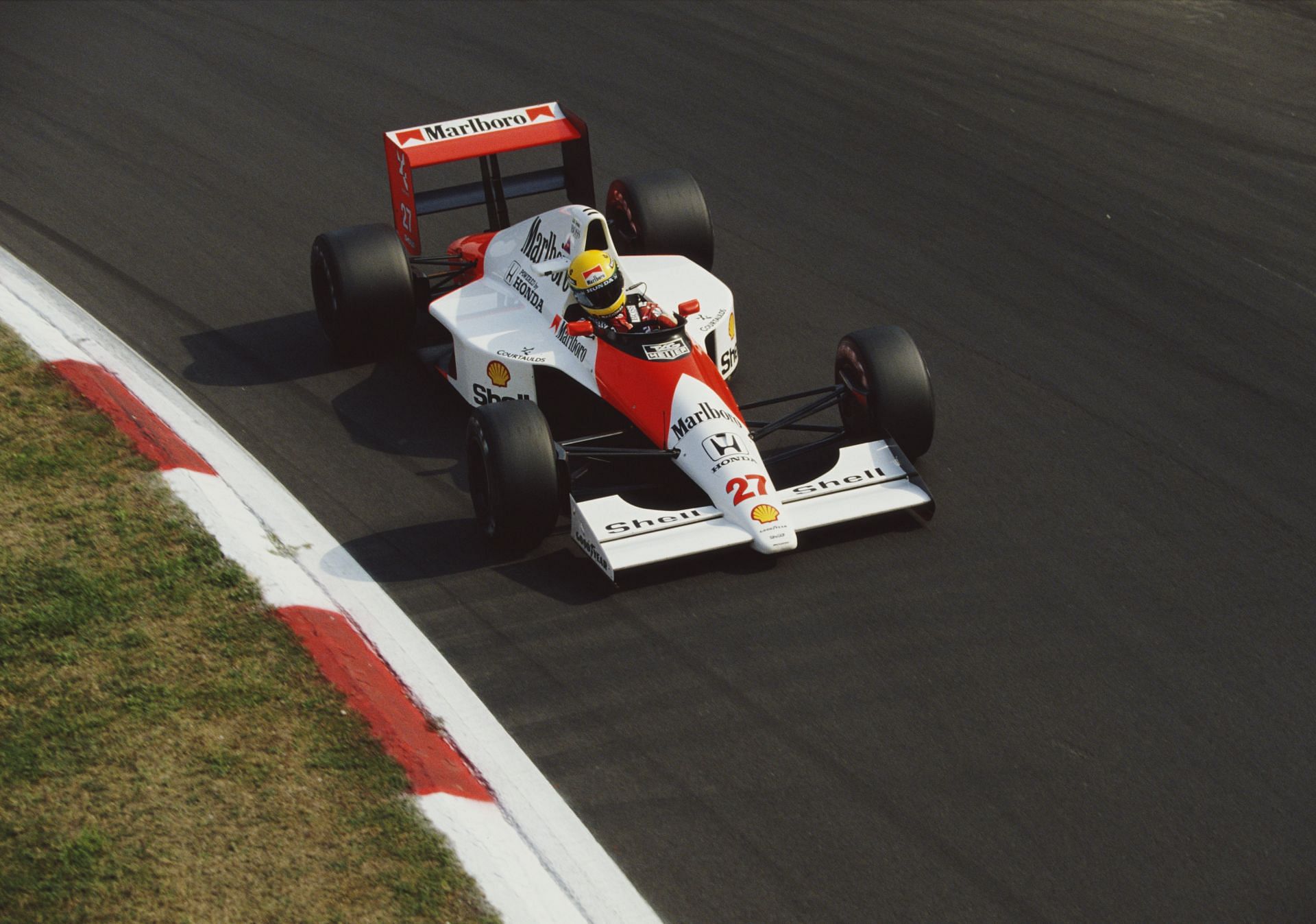 Senna in his championship-winning McLaren MP4/5B in 1990