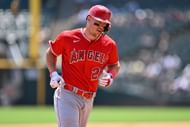 Mike Trout #27 of the Los Angeles Angels rounds the bases after hitting a two-run home run in the first inning against the Chicago White Sox at Guaranteed Rate Field on May 31, 2023 in Chicago, Illinois. (Photo by Jamie Sabau/Getty Images)