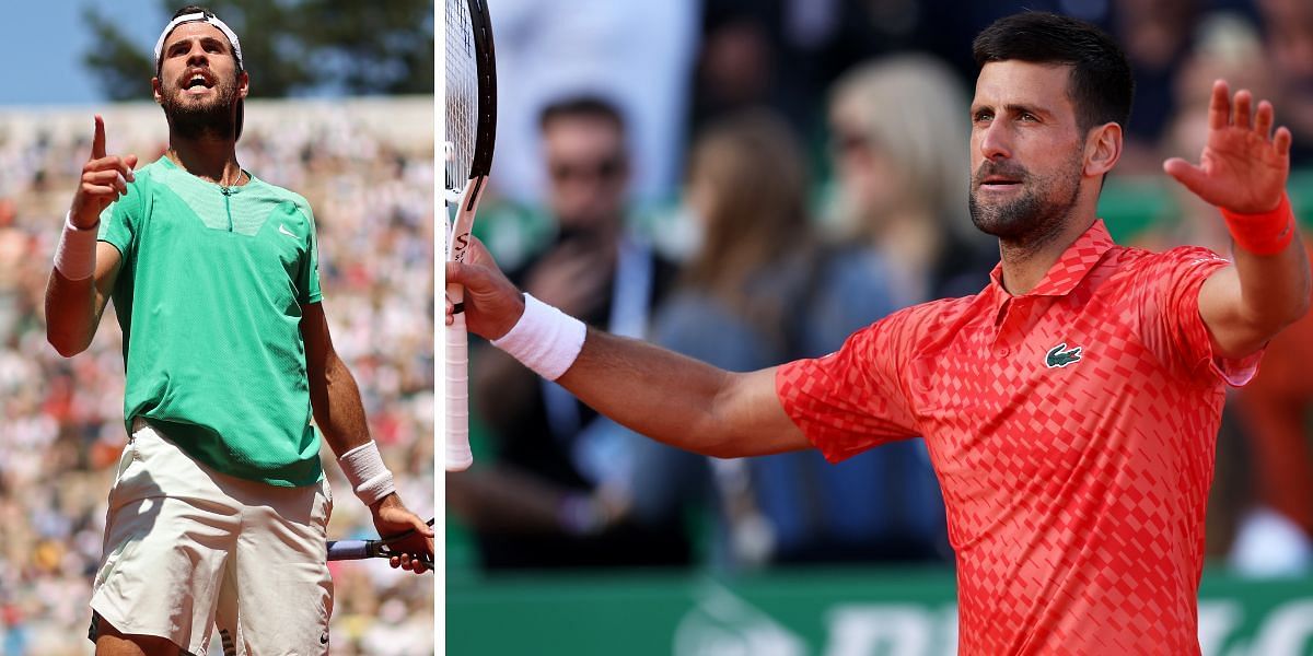 Karen Khachanov (left) takes on Novak Djokovic in the French Open quarterfinals.