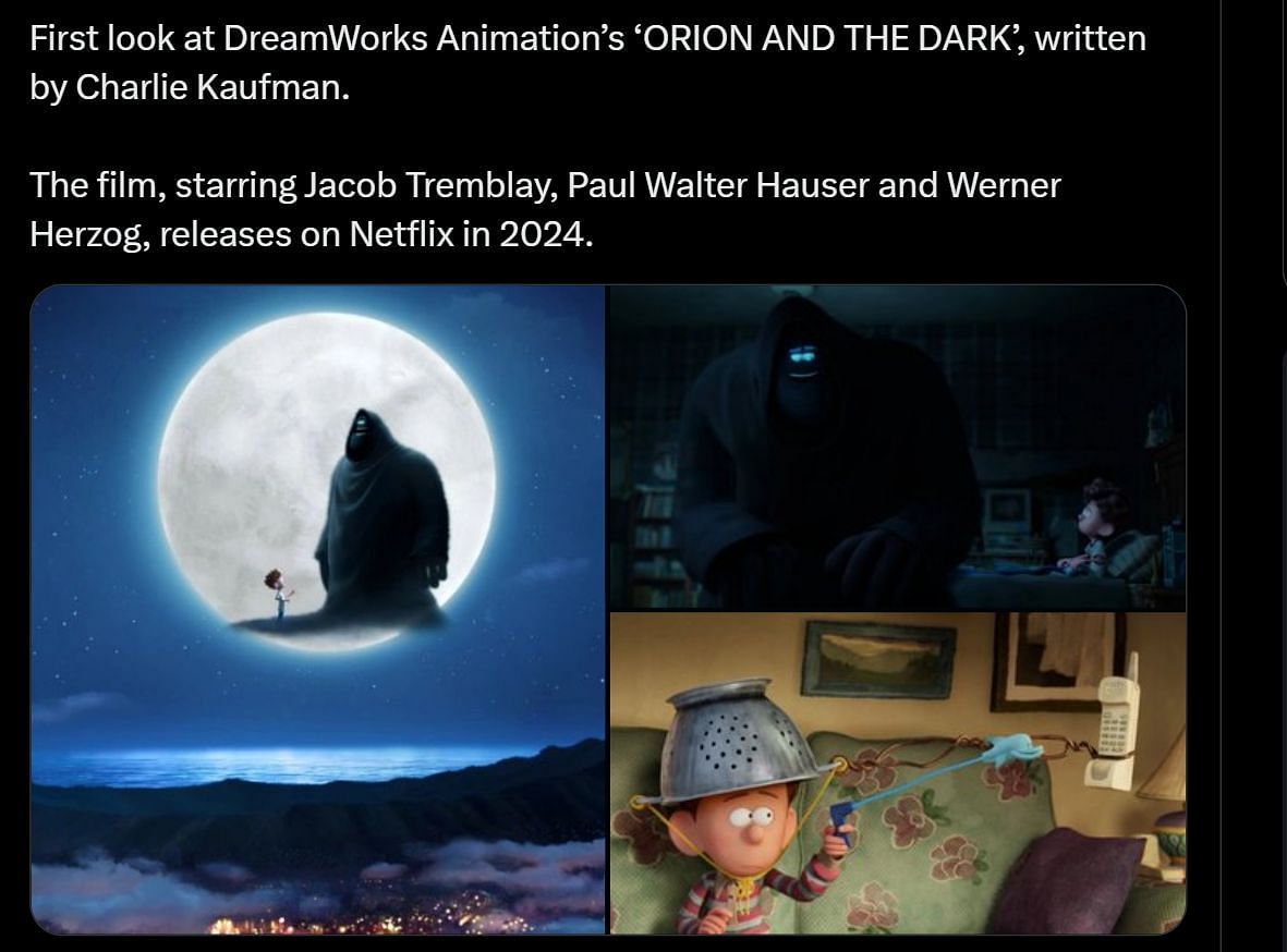 A post from DiscussingFilm announcing Orion and the Dark (Image via Twitter)
