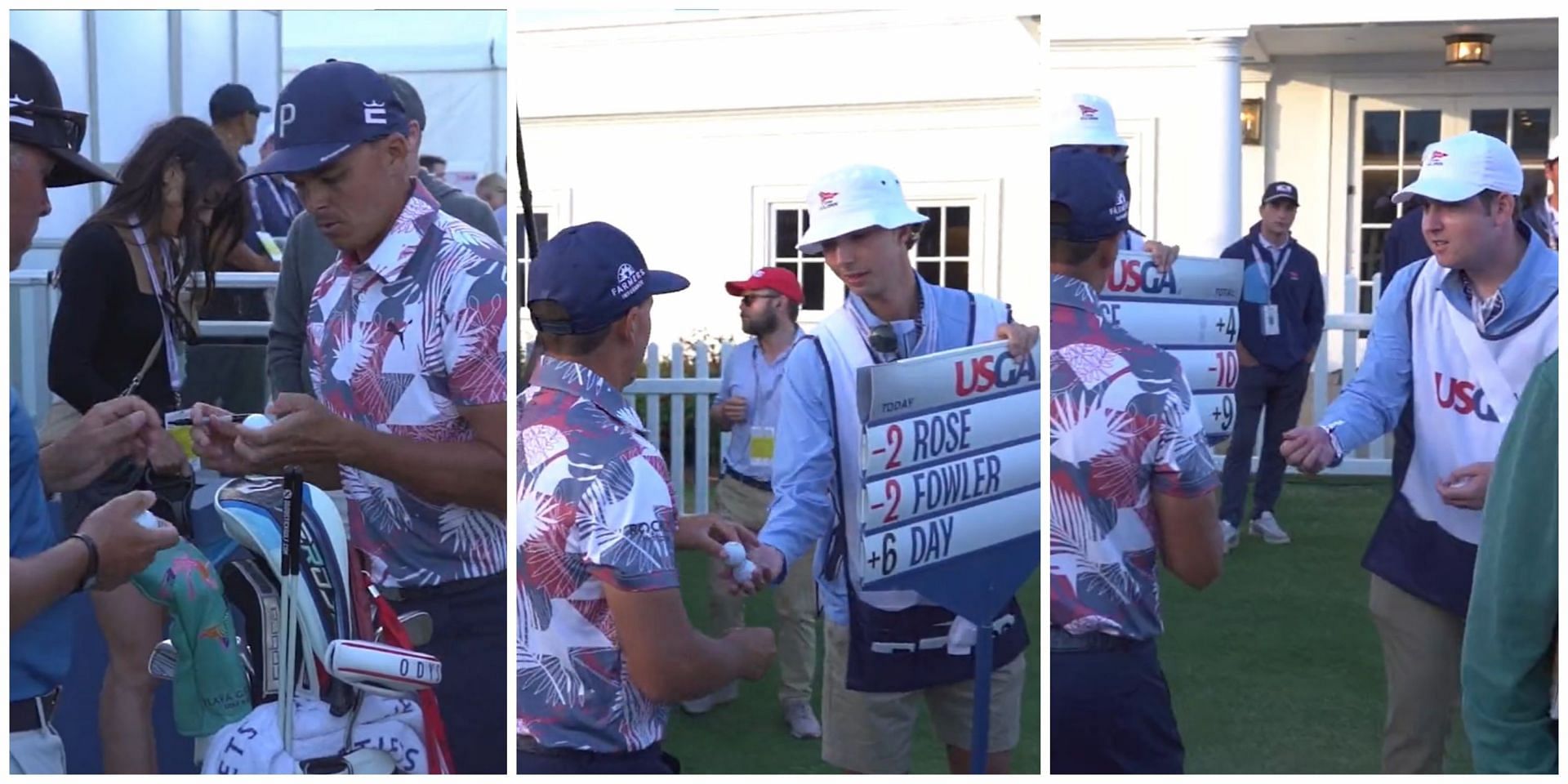 Fowler was seen gifting signed balls to the standard bearers after taking a 36-hole lead  at the US Open