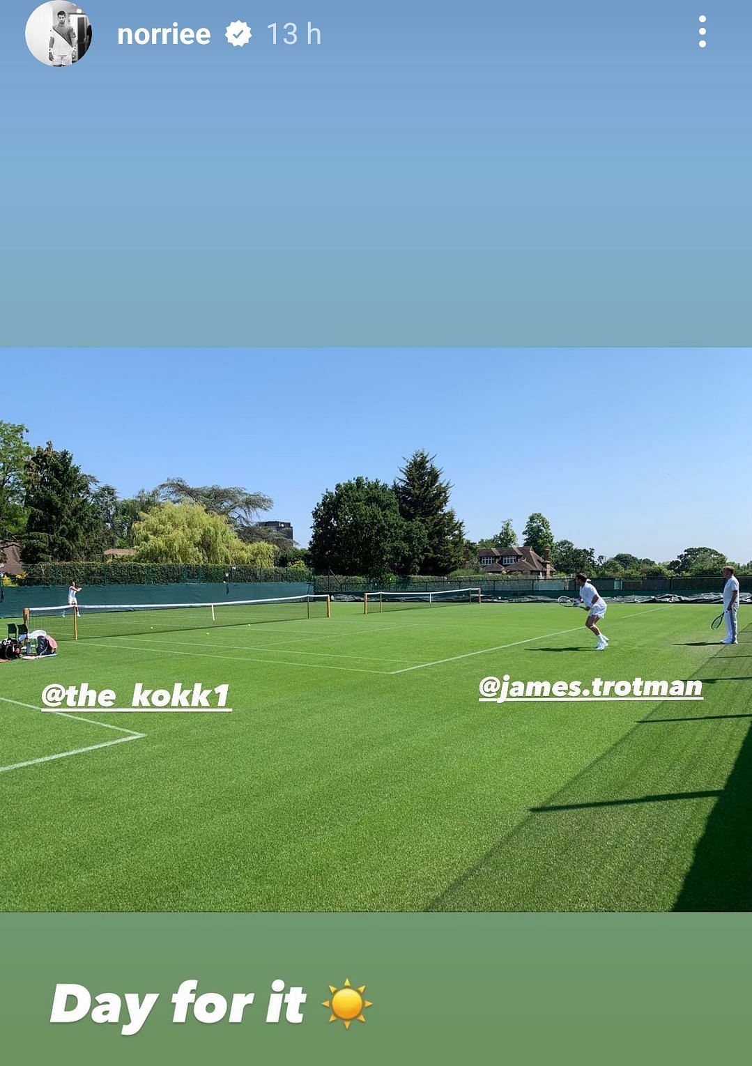 Cameron Norrie and Thanasi Kokkinakis train on the grass courts