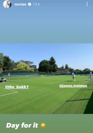 Cameron Norrie and Thanasi Kokkinakis train on the grass courts