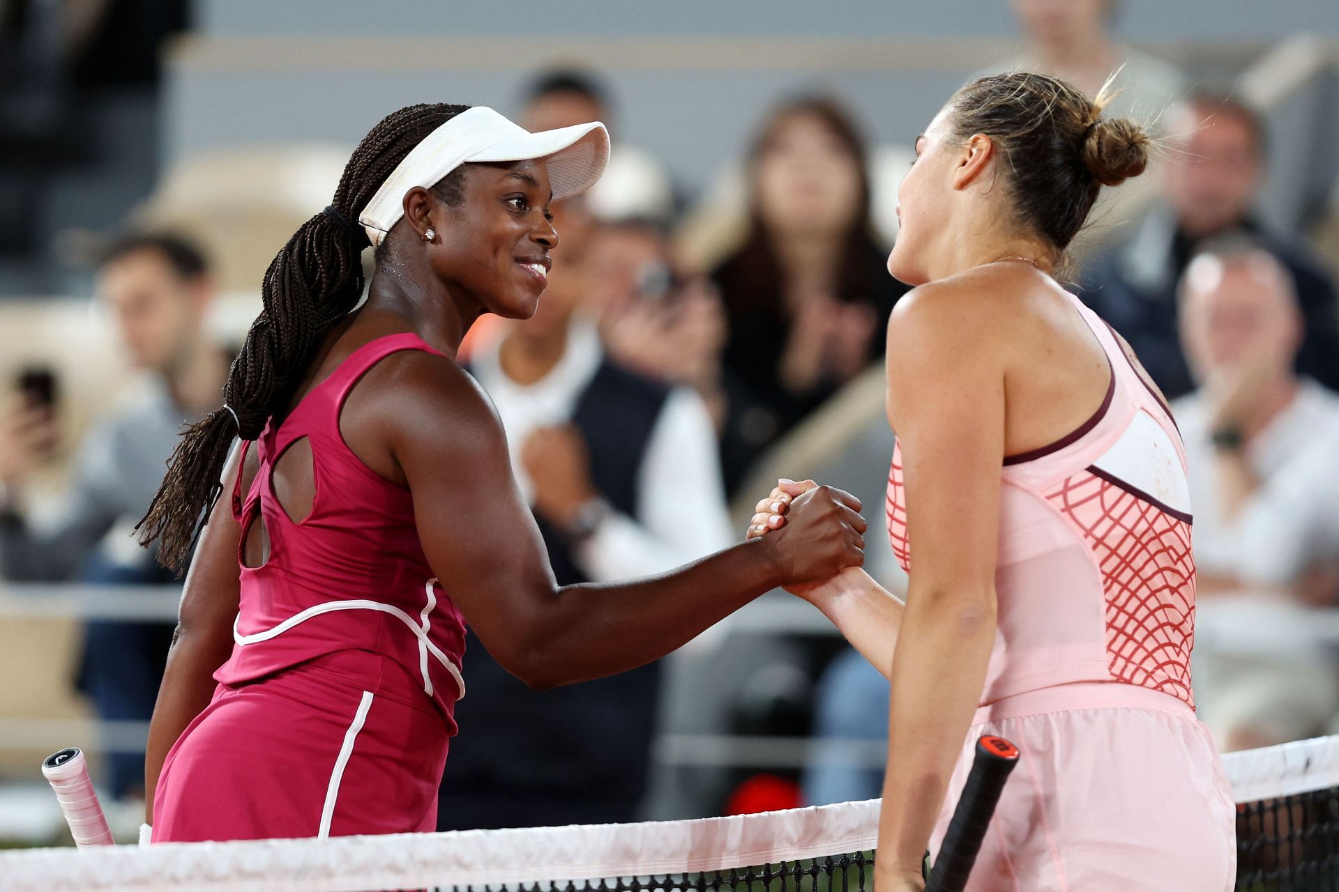 Sloane Stephens and Aryna Sabalenka at the 2023 French Open