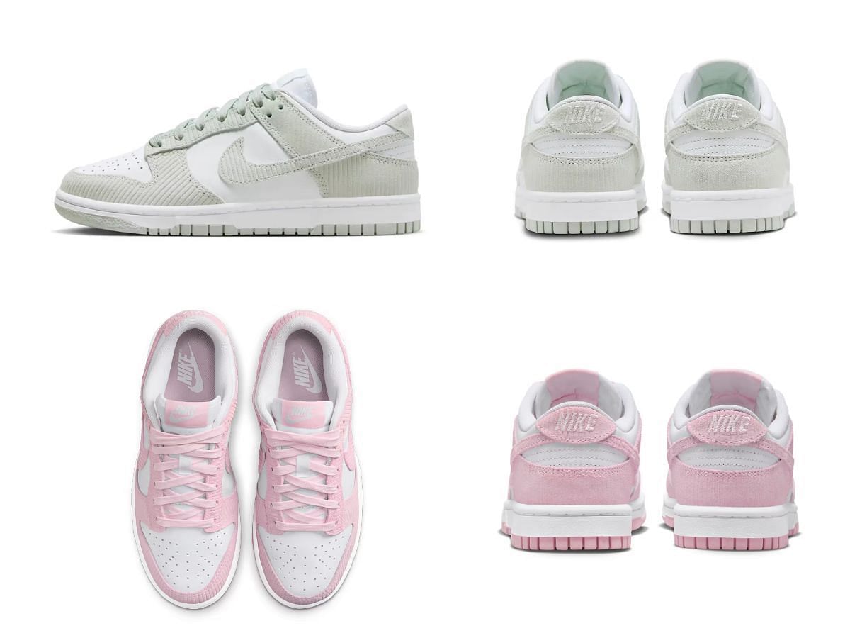 The upcoming Nike Dunk Low &quot;Corduroy&quot; sneaker pack features &quot;Grey&quot; and &quot;Pink&quot; colorways (Image via Sportskeeda)