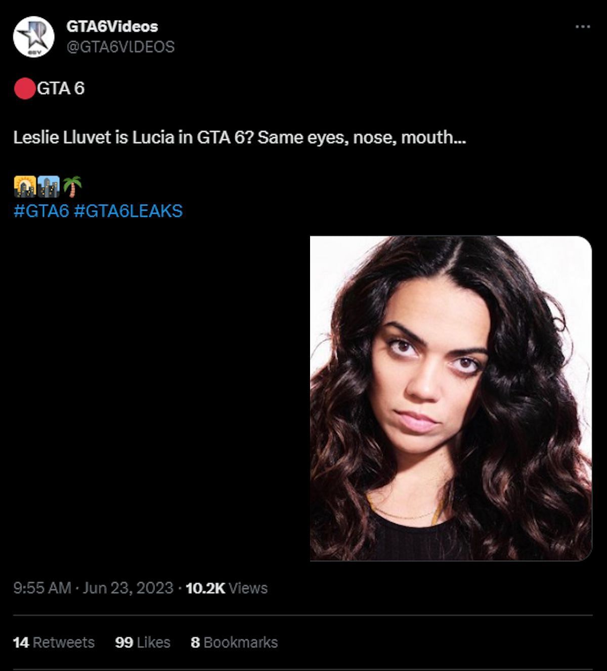 GTA 6 fans believe actress Leslie Lluvet to be Lucia as per leaks