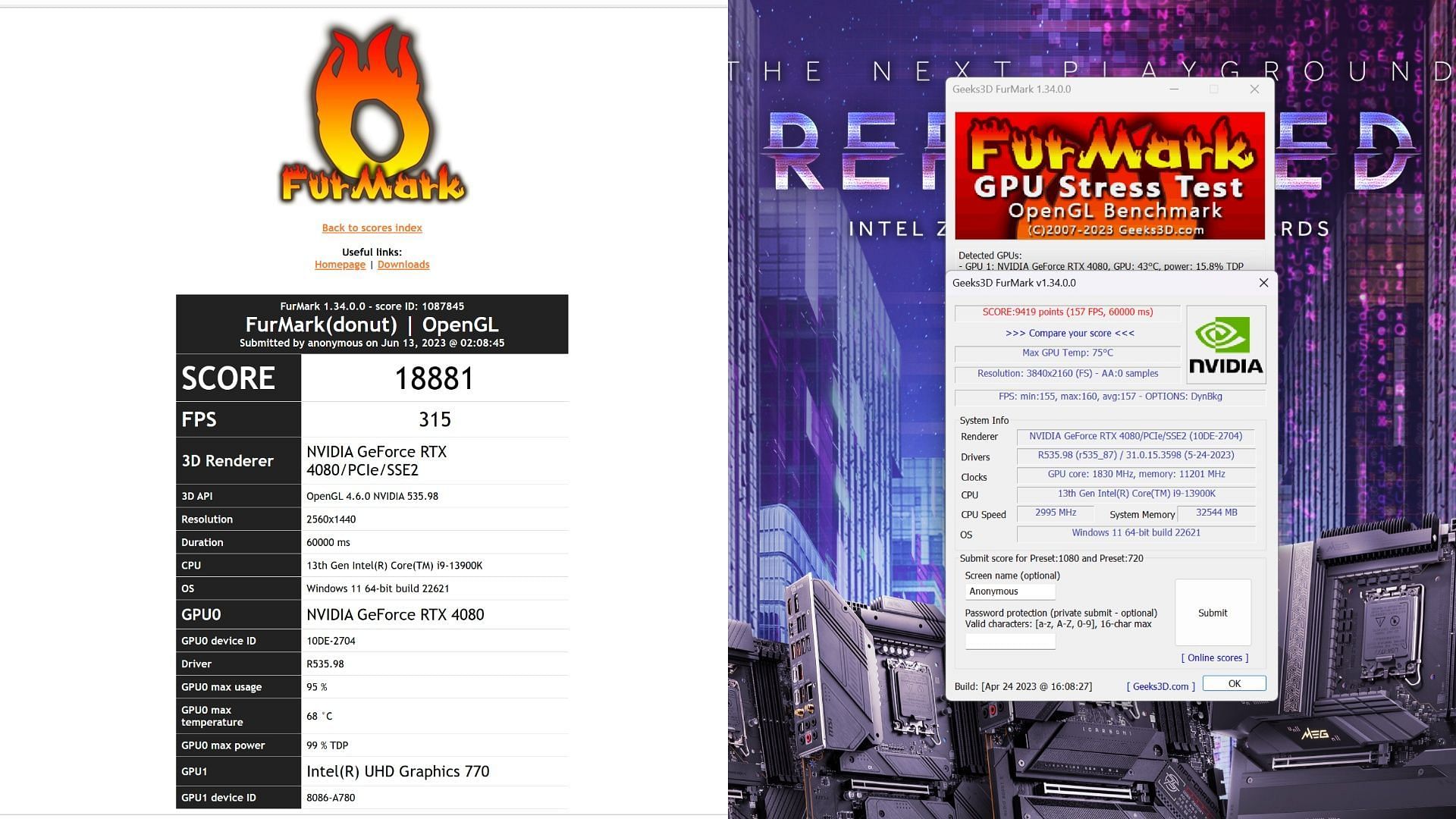 This just a sampling of the benchmarking data you can see above in the spreadsheet (Image via FurMark)