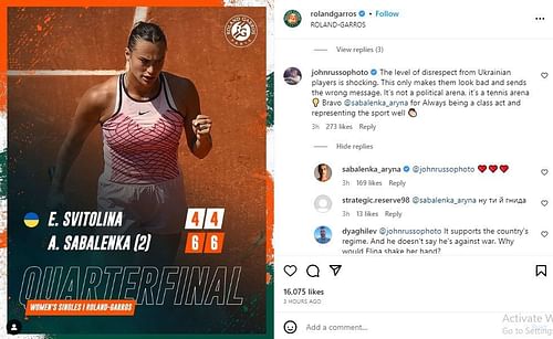 Aryna Sabalenka agrees that Ukrainian players' non-handshake is disrespectful