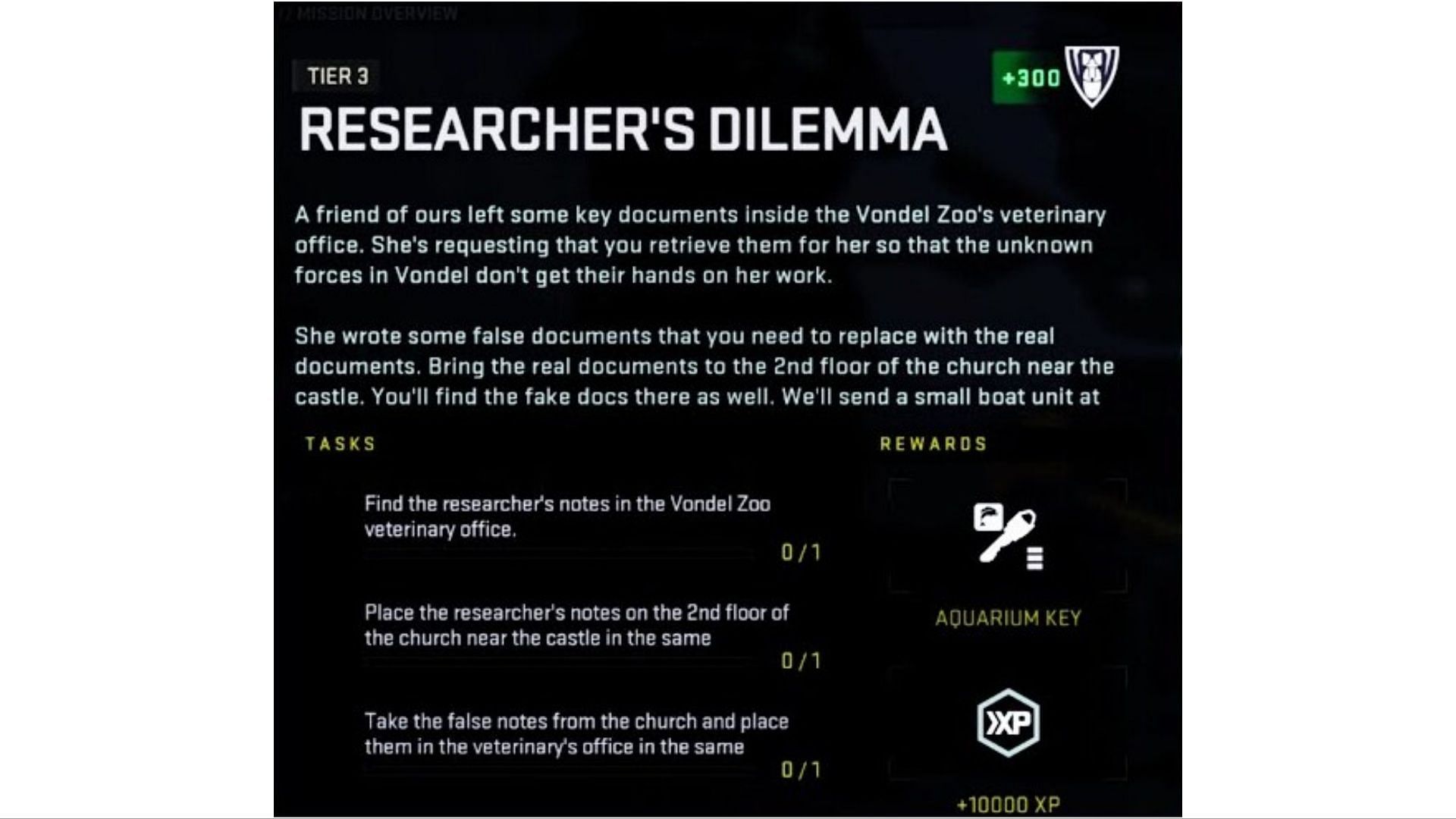 Tasks present in the Researcher&#039;s Dilemma mission (Image via Activision)