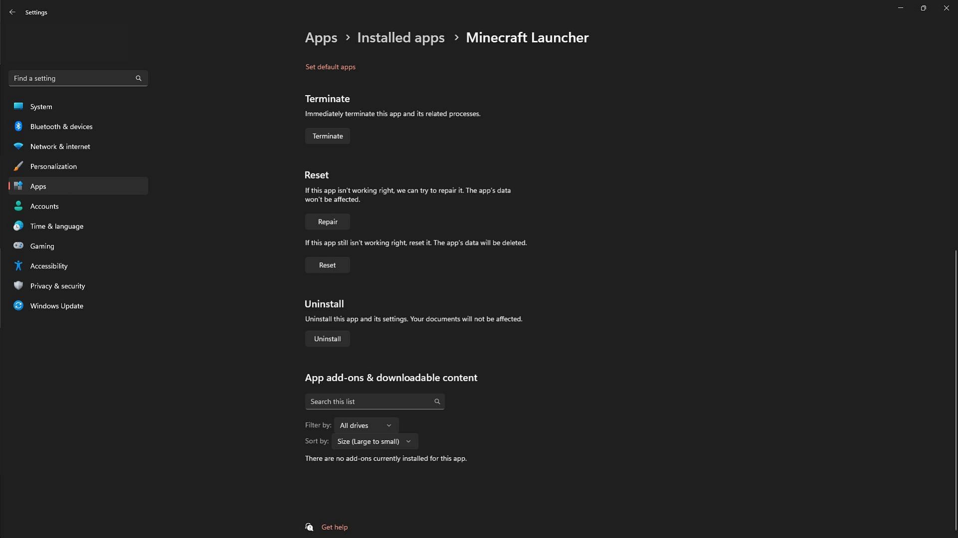 Repairing the Minecraft launcher could solve the exit code 1 issue (Image via Sportskeeda)
