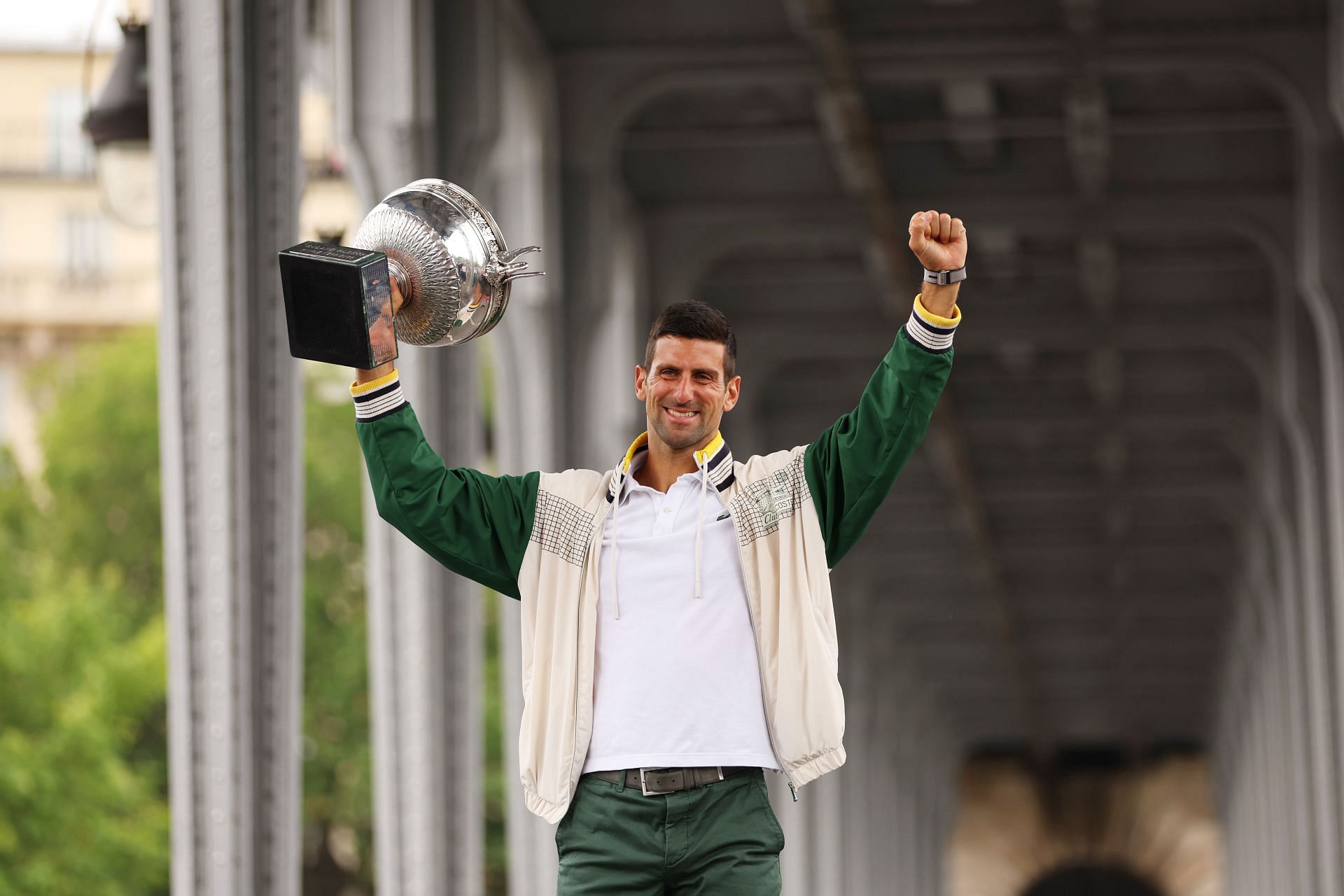 Novak Djokovic pictured with his 3rd French Open trophy