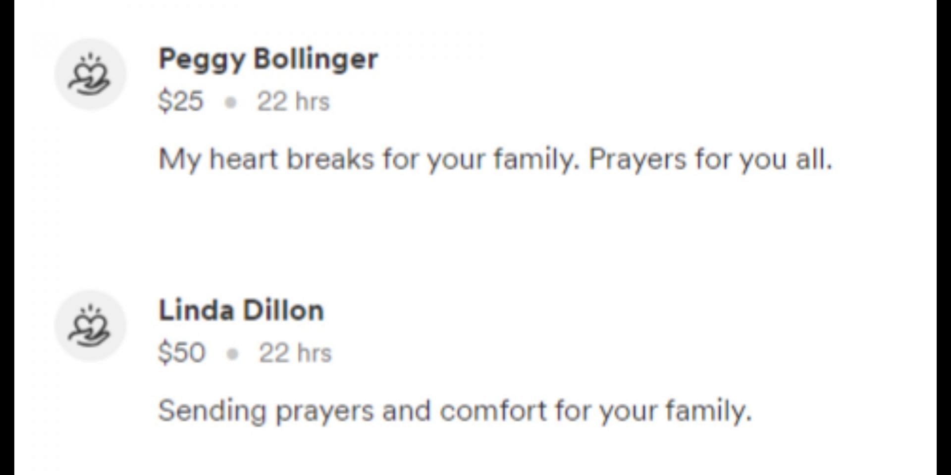 Donators leave their prayers and messages for Damon and his family. (Image via GoFundMe)