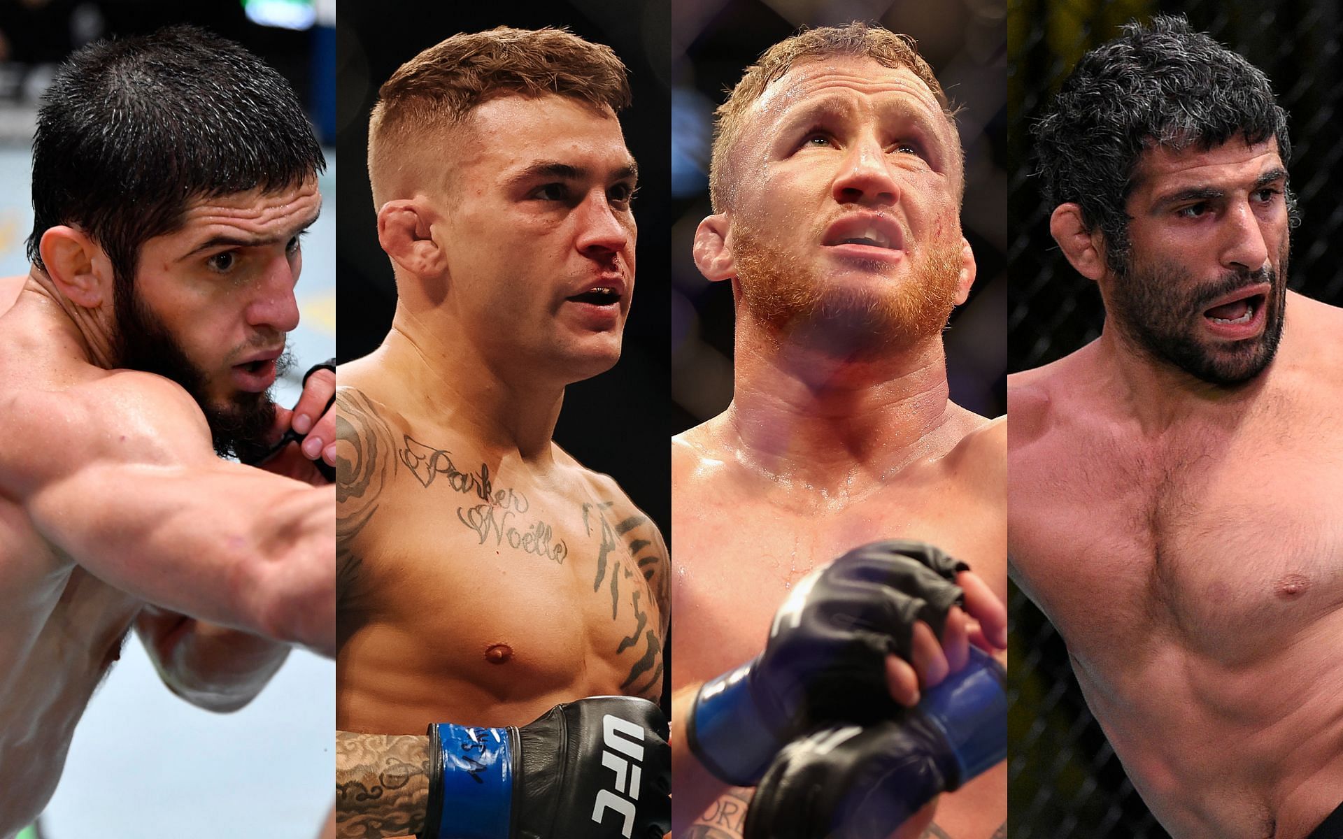 Islam Makhachev (Left); Dustin Poirier (Second from left); Justin Gaethje (Second from right); Beneil Dariush (Right)