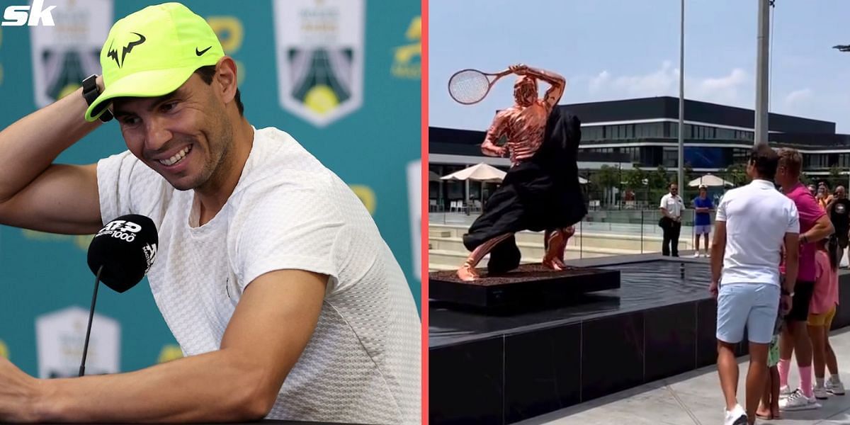 Rafael Nadal unveils his new statue at his academy