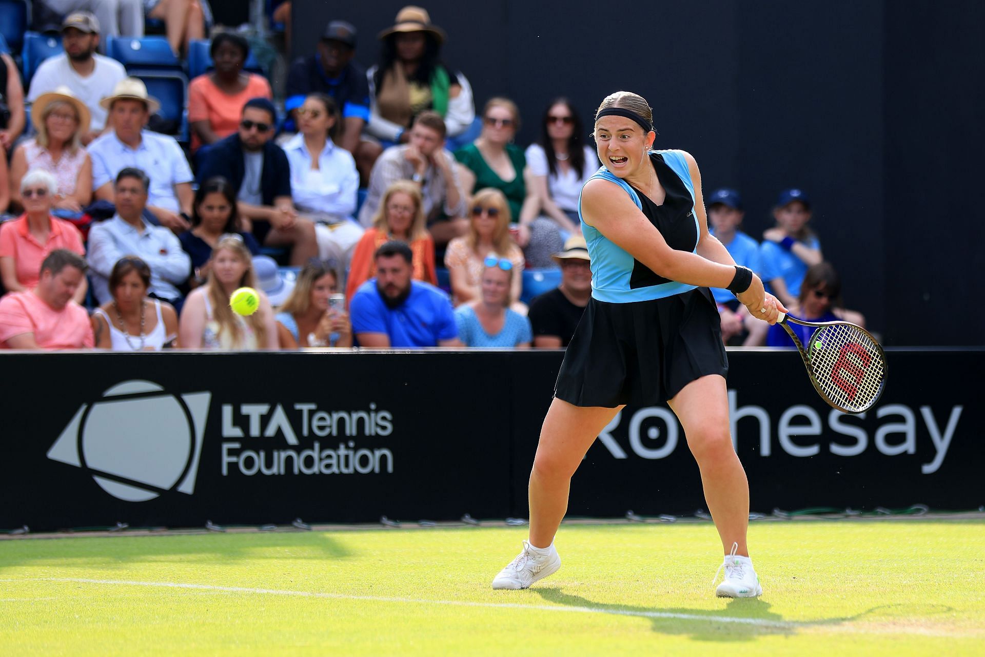 Jelena Ostapenko in action at Rothesay Classic Birmingham