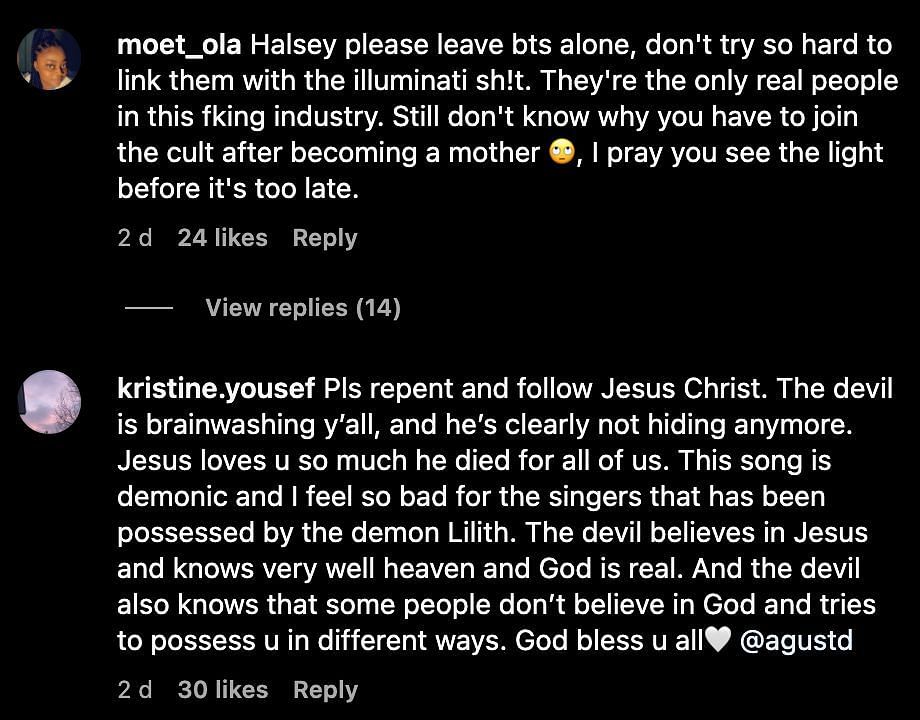 Halsey&#039;s comment section (Image via Instagram/@iamhalsey)