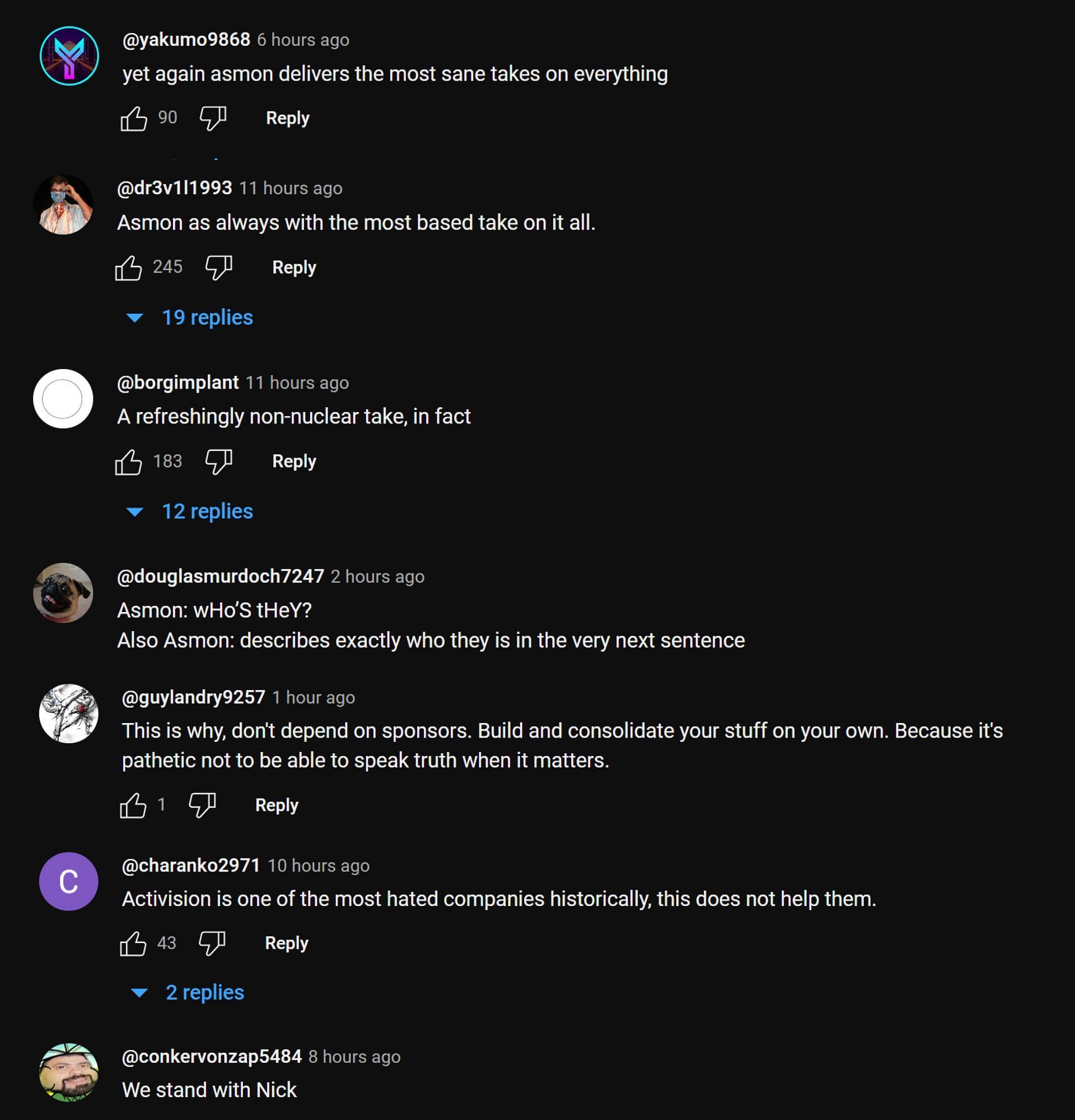 Fans sharing their thoughts on the streamer&#039;s clip (Image via Asmongold Clips/YouTube)