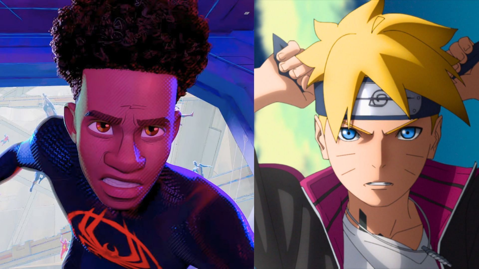 Miles Morales from Spider-Man: Across the Spiderverse and Boruto from Boruto series (Image via Sony Pictures Animation and Pierrot)