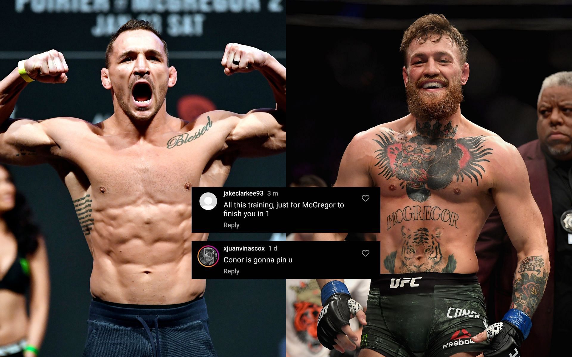 Michael Chandler (left), Conor McGregor (right), Comments credit: @mikechandlermma on Instagram