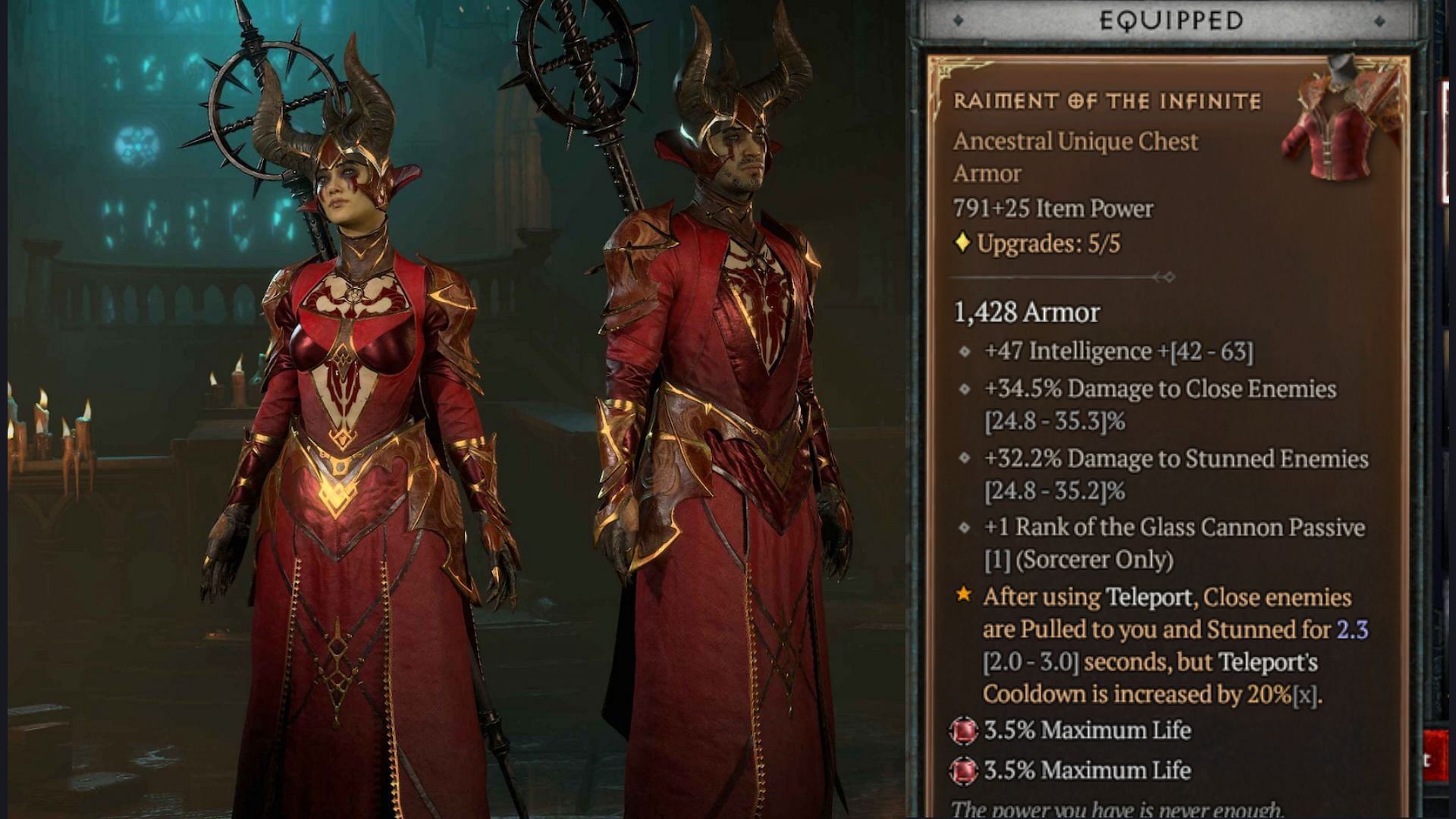 Raiment of the Infinite is a Unique chest armor for the Sorcerer in Diablo 4 (Image via Blizzard Entertainment)