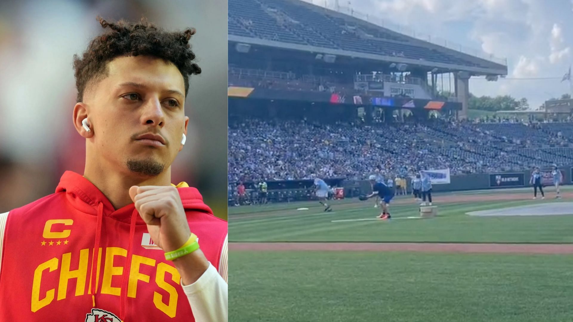 Patrick Mahomes makes behind the back throw to 1st base in celebrity softball game