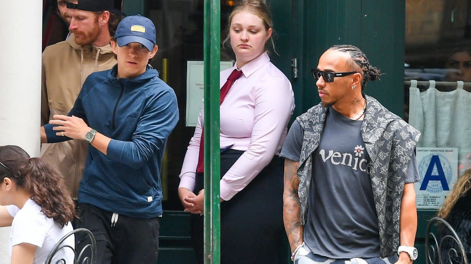Tom Holland and Lewis Hamilton in New York