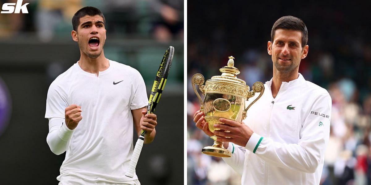 Carlos Alcaraz (L) and Novak Djokovic (R)