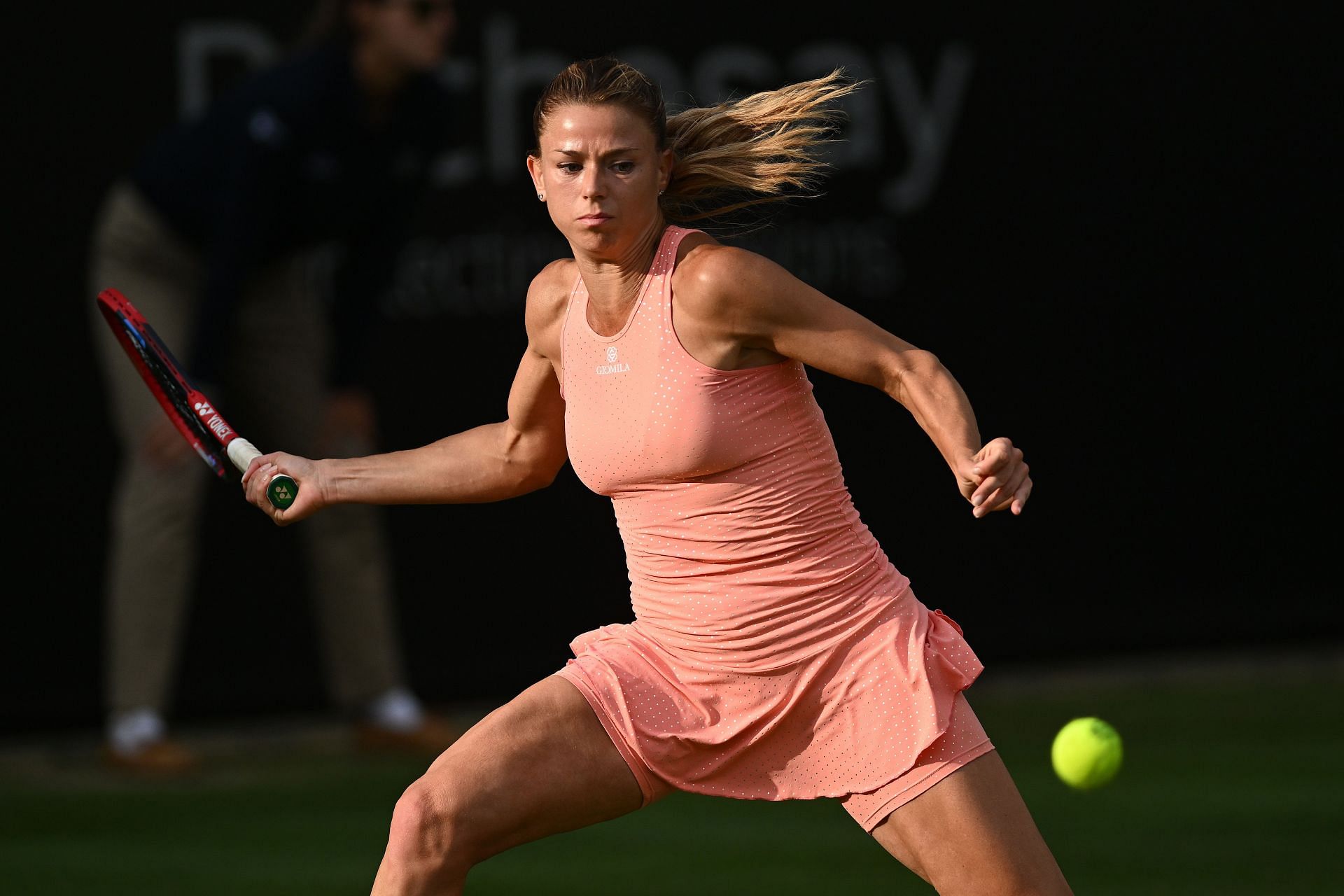 Camila Giorgi plays a forehand at Rothesay International