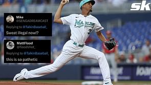 MLB fans annoyed as umpires stop game to make Miami Marlins pitcher Eury Perez wipe sweat off his arm: "Sweat illegal now?!" "This is so pathetic"