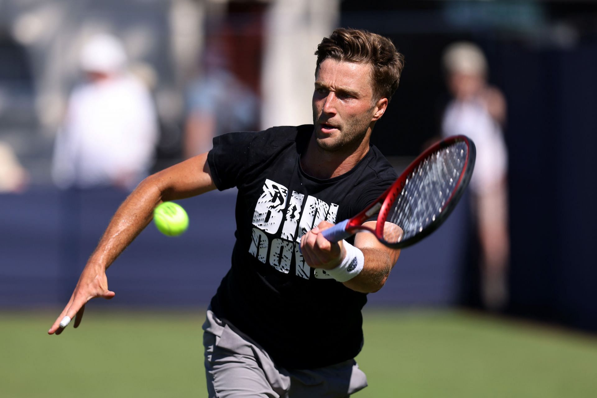 Liam Broady practices ahead of the Rothesay International in Eastbourne