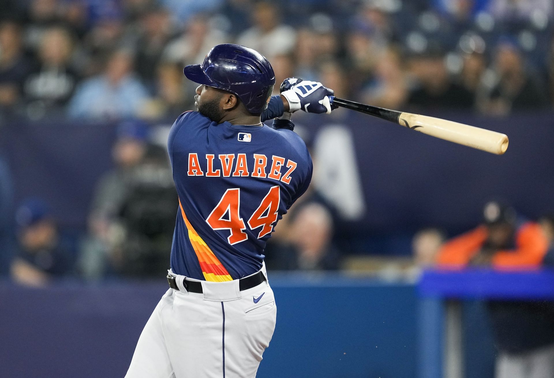 Yordan Alvarez #44 of the Houston Astros swings against the Toronto Blue Jays