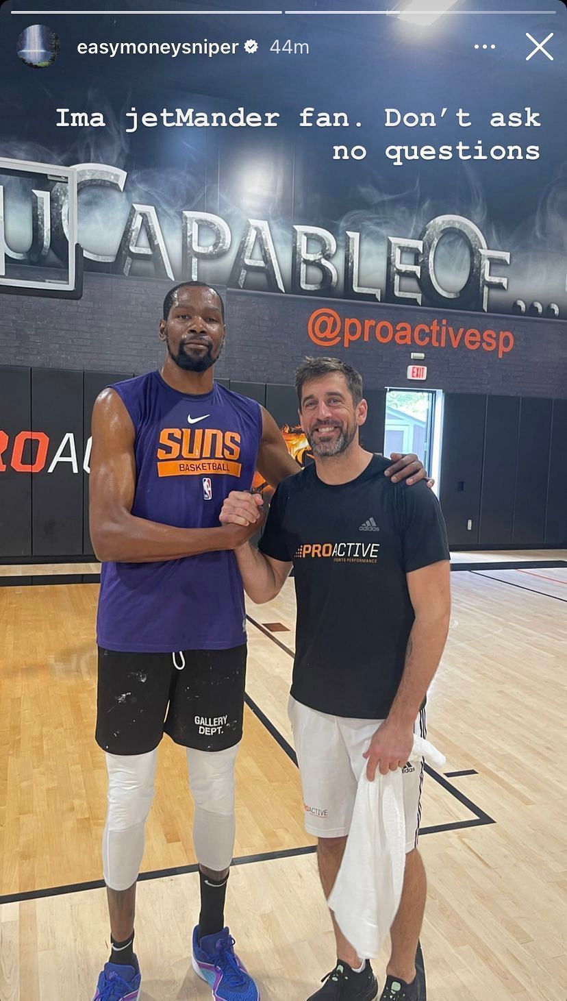 Kevin Durant makes hilarious admission after working out with Aaron Rodgers  - I'm a JetMander fan