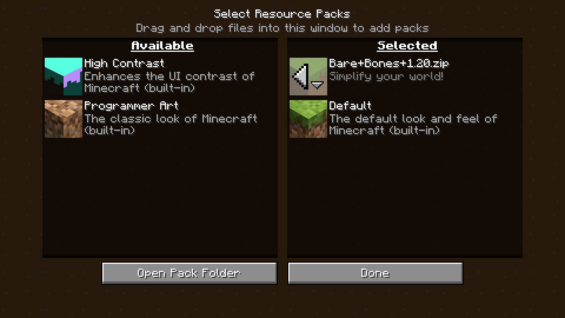 Installing a resource pack (Image via Mojang)