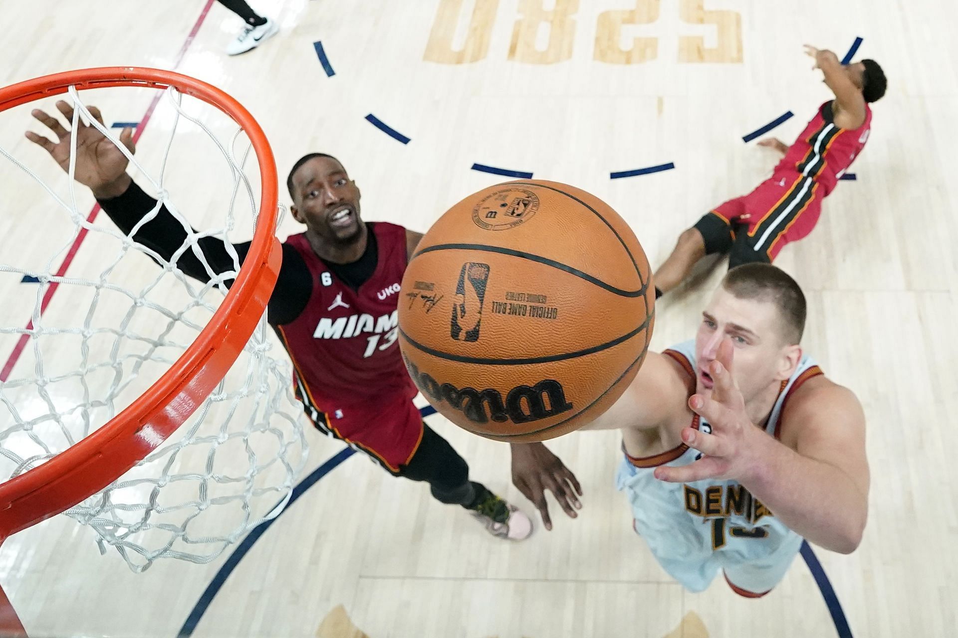 Bam Adebayo of the Miami Heat and Nikola Jokic of the Denver Nuggets